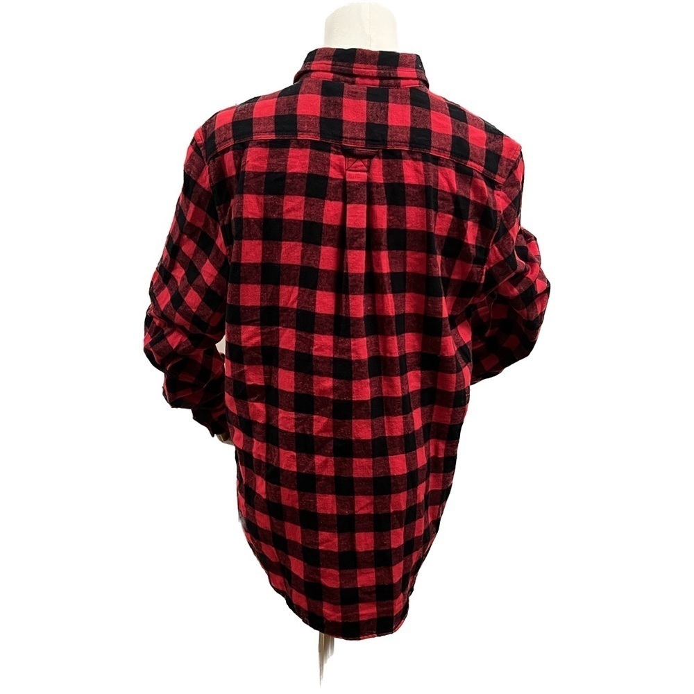 NWT denim & flower red blue button down flannel cotton western plaid long sleeve - Picture 4 of 7